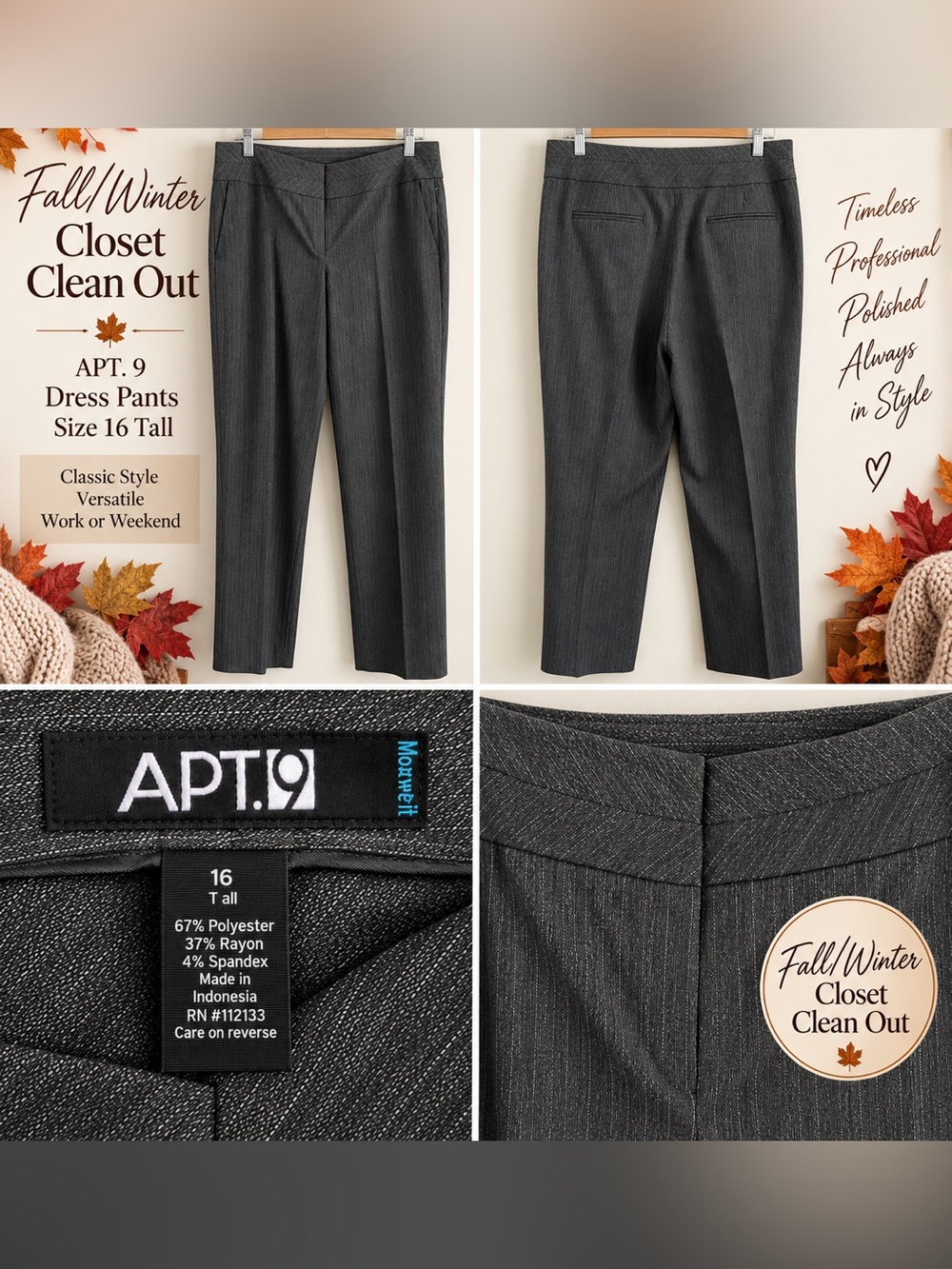APT. 9 Women’s Gray Pinstripe Dress Trousers